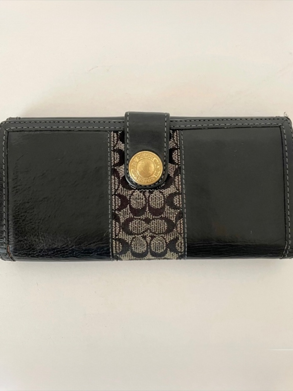 Coach Black Leather Signature Canvas Tattersall Plaid  Long Wallet